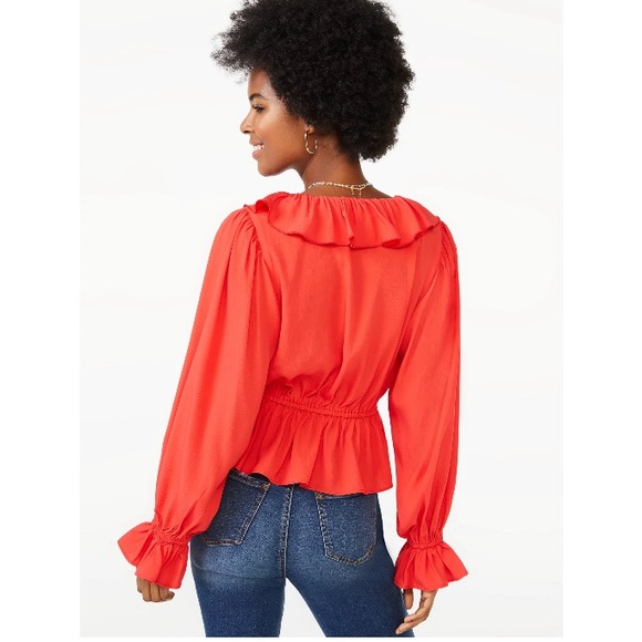 NWOT Scoop NYC red ruffle blouse - Picture 3 of 11